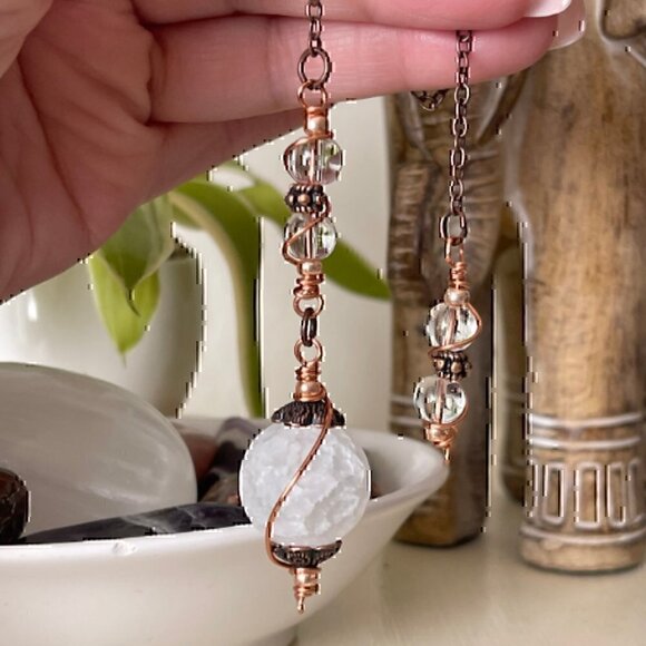 Handmade Quartz Crystal Copper Dowsing Pendulum Set - Picture 4 of 9